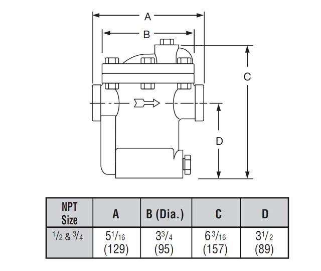 B0020A-2 Bucket Trap 1/2 in NPT 20 PSIG